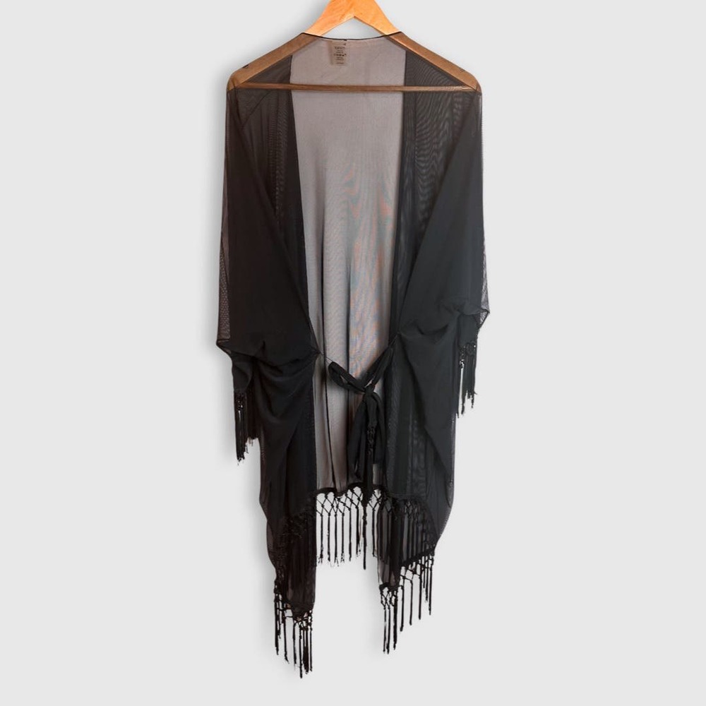 3 FOR $50! 🎁 MONTCE Swim Black Sheer Fringe Kimono OS - Picture 2 of 5